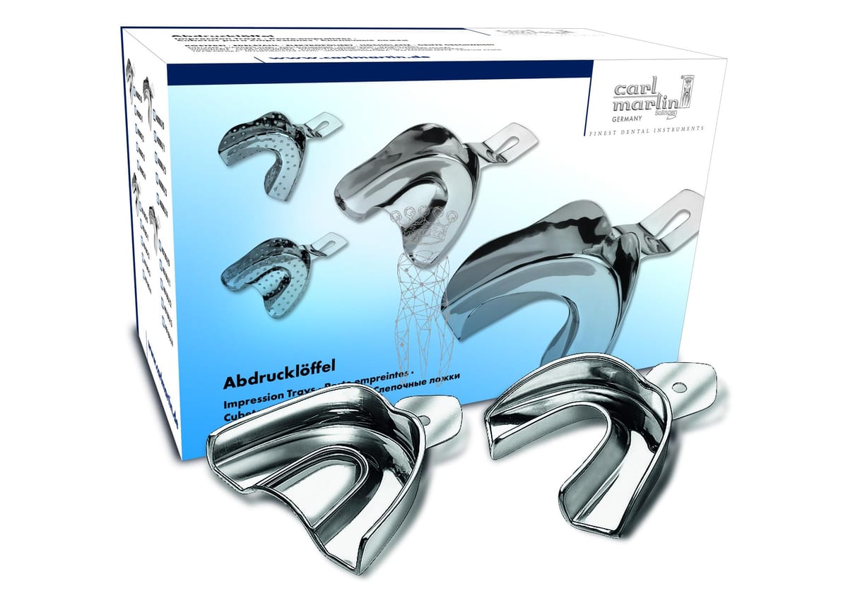 10erSET Abdrucklöffel ERGOLOCK ungelocht 5 Stk. OK + 5 Stk UK – Carl Martin, Disposable Impression Trays