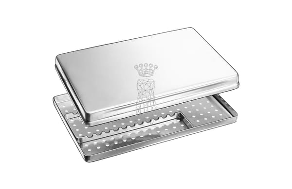 Normtray Edelstahl rostfrei 285x185x40mm Boden gelocht + Deckel + Instr.-Träger