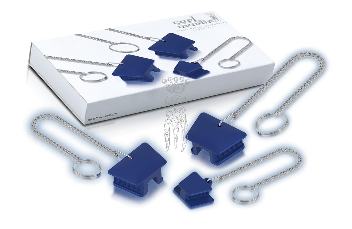 Mundkeile Silikon blau 3er SET S - M - L mit Kette 15cm – Carl Martin, Cheek Retractors - Wound Retractors