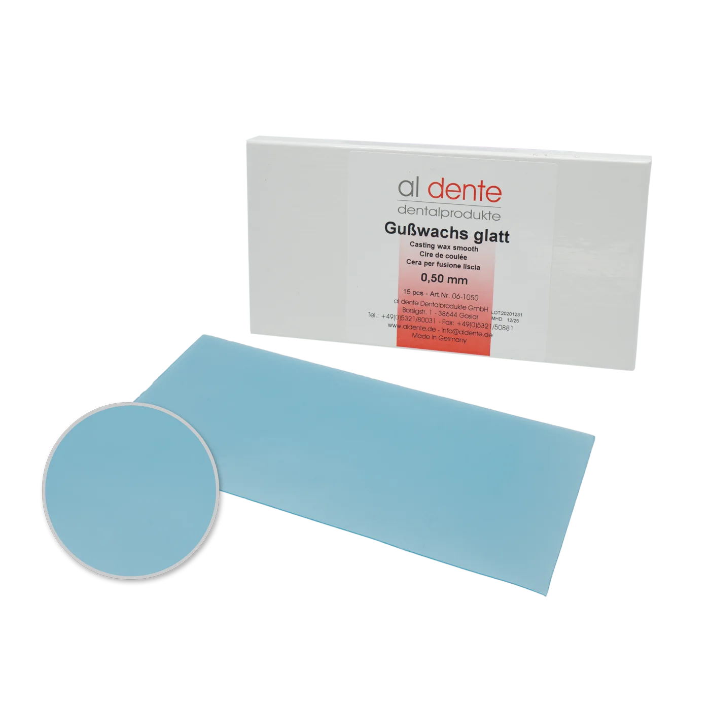 Casting wax smooth 0,40 mm, 15 pcs. – al dente Dentalprodukte, Dental Waxes