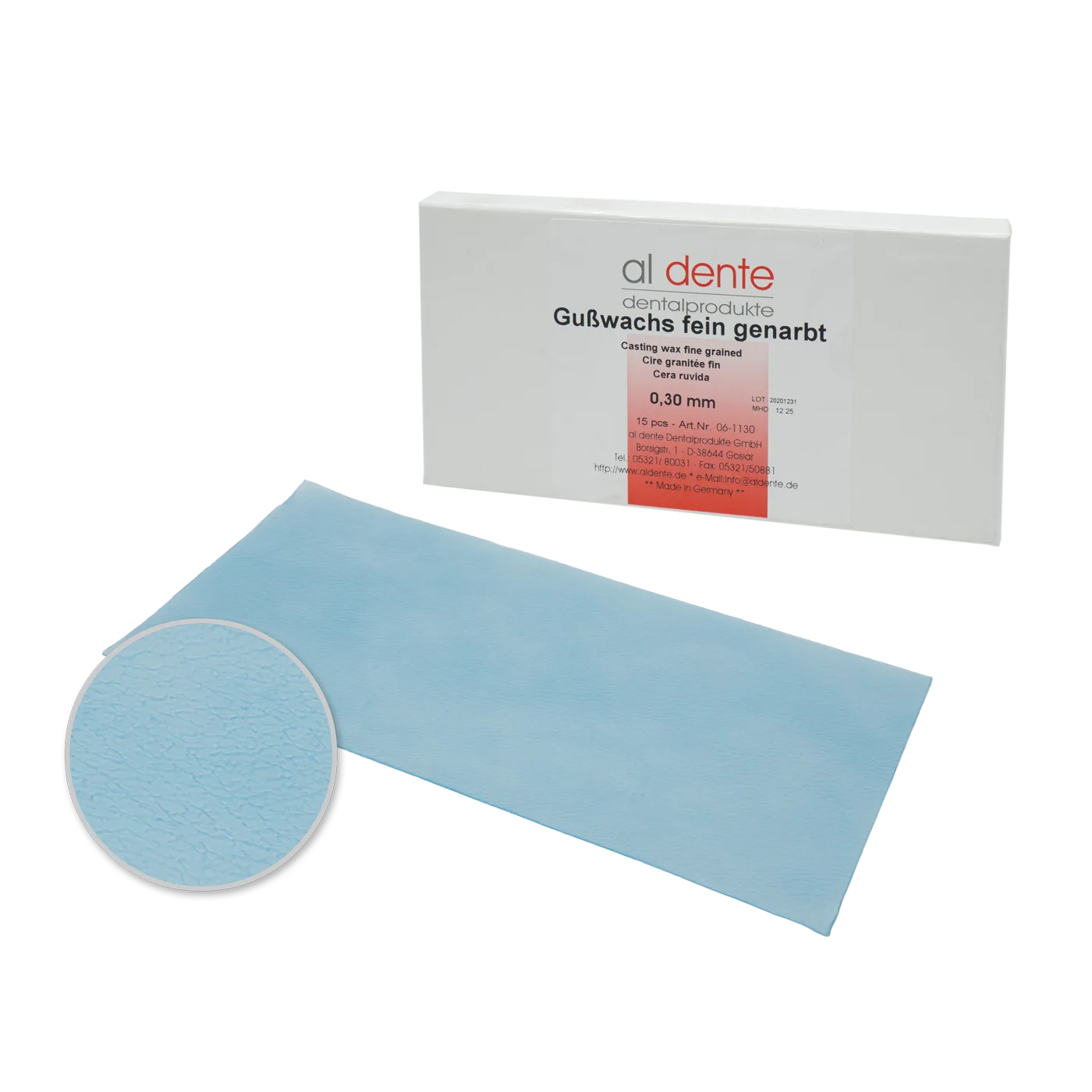 Casting wax fine grained 0,30 mm, 15 pcs. – al dente Dentalprodukte, Dental Waxes
