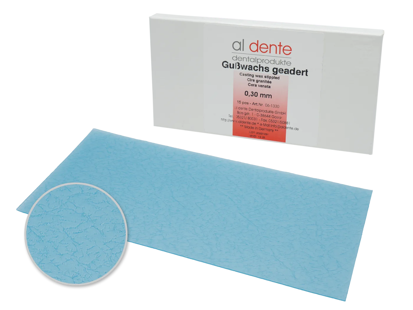 Casting wax stippled 0,30 mm, 15 pcs. – al dente Dentalprodukte, Dental Waxes