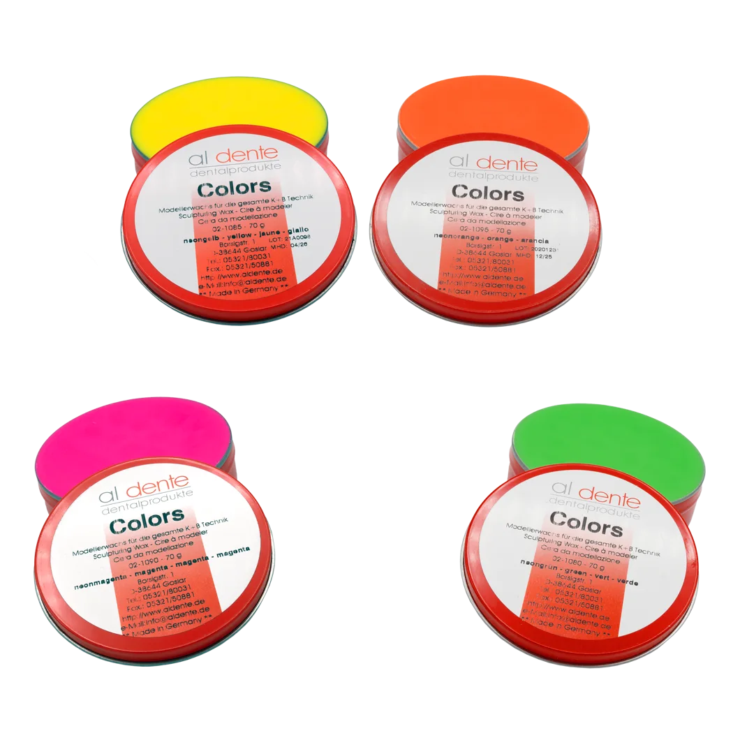 Colors Sculpturing Wax neon-yellow, 70 g – al dente Dentalprodukte, Wachse
