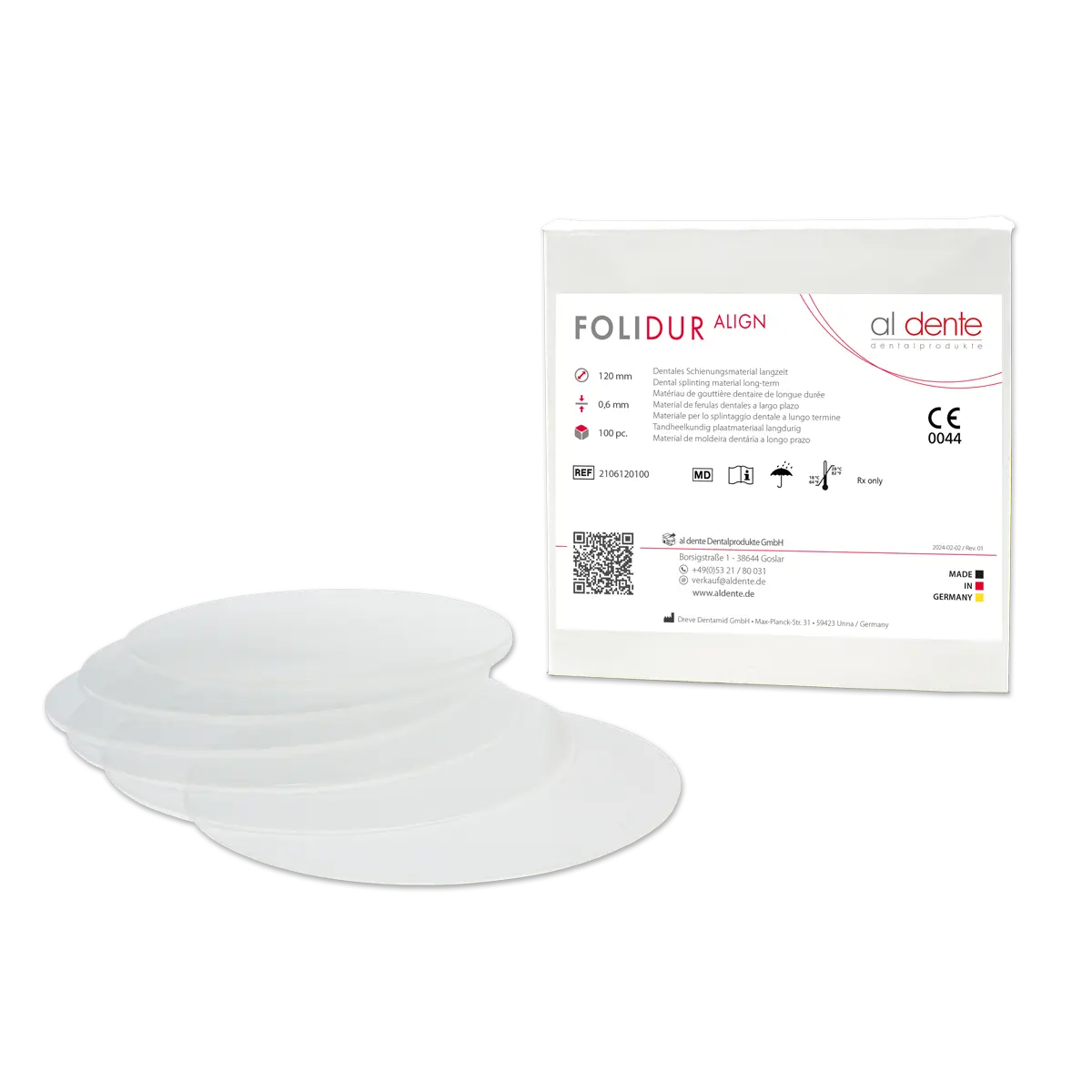 FOLIDUR-Align, transparent, Ø 125 mm – al dente Dentalprodukte, Thermoforming Foils and Sheets