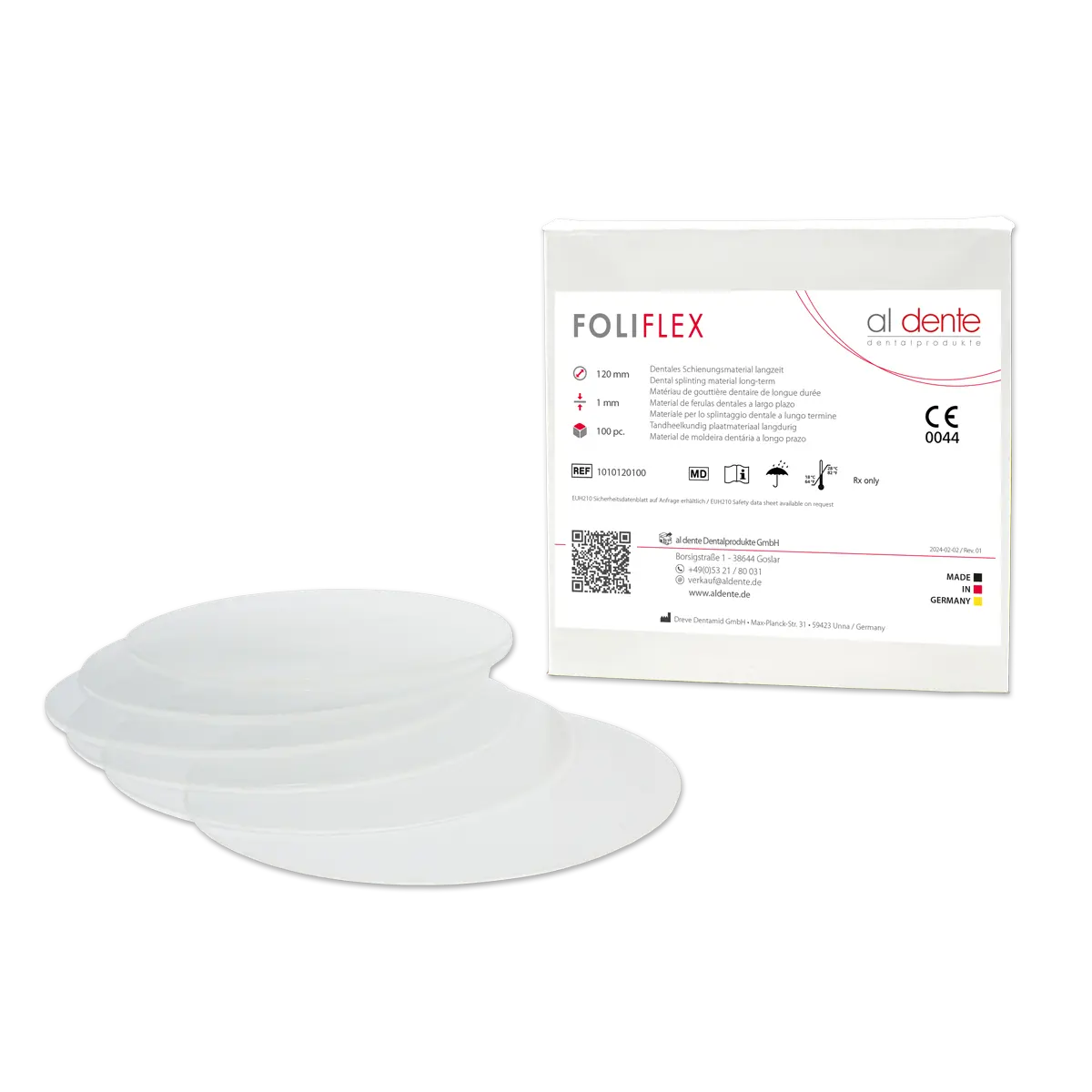 Foliflex, transparent, Ø 120 mm – al dente Dentalprodukte, Thermoforming Foils and Sheets