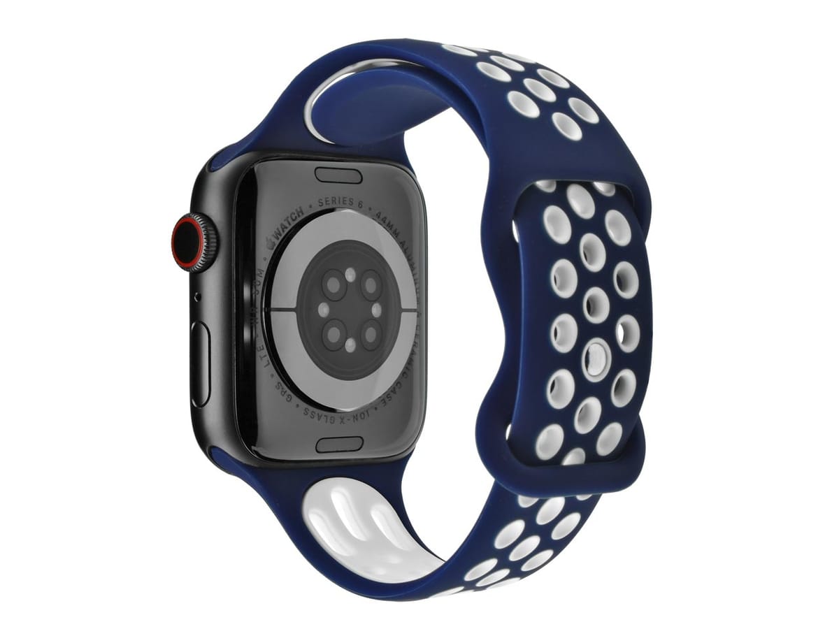 Navy Blue And White Dual Tone Silicone Strap For Apple Watch, Compatible With 38/40/41mm Models – Cooksongold
