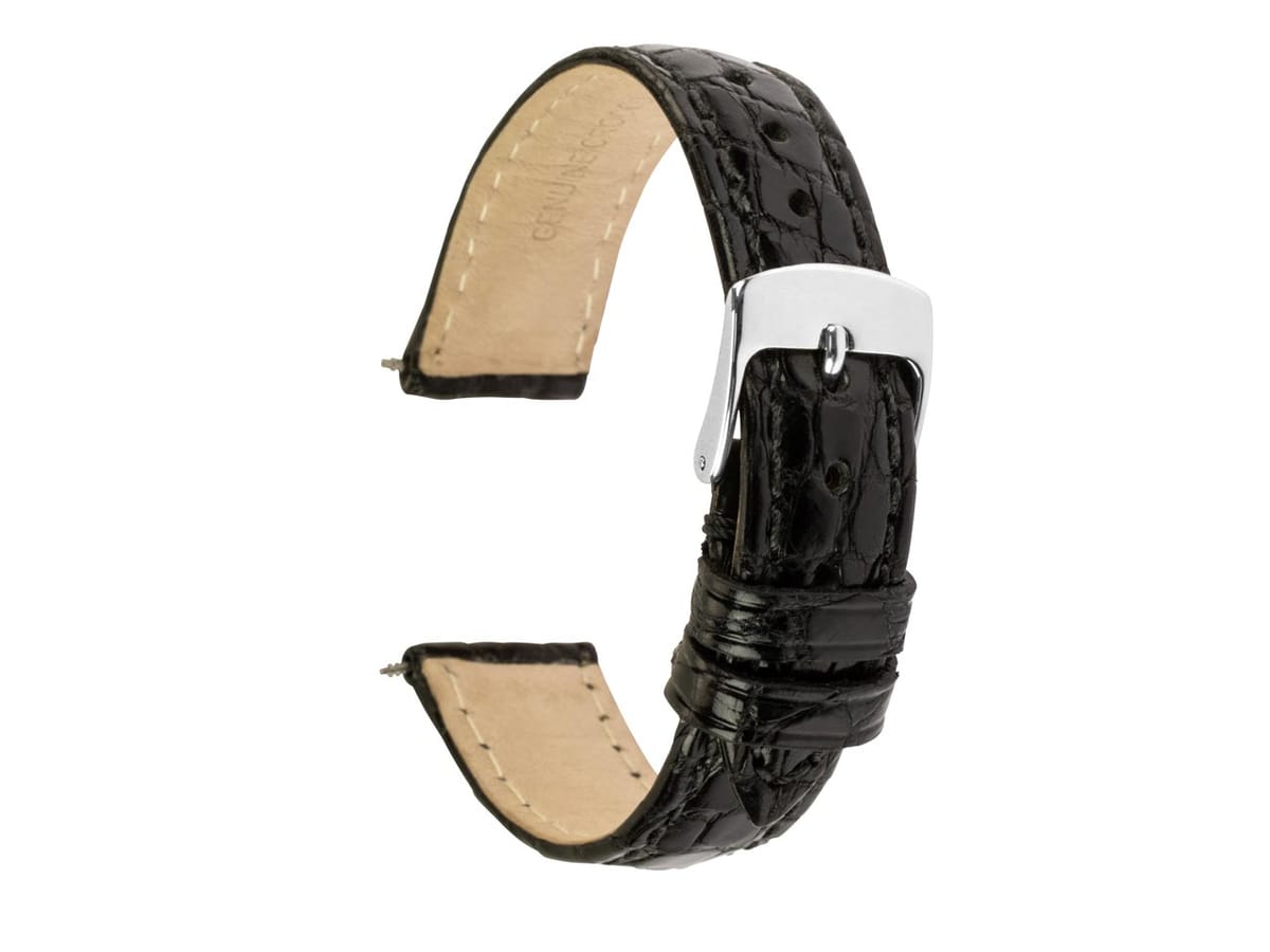 Black Italian Genuine Crocodile Leather Watch Strap, 18mm – Cooksongold