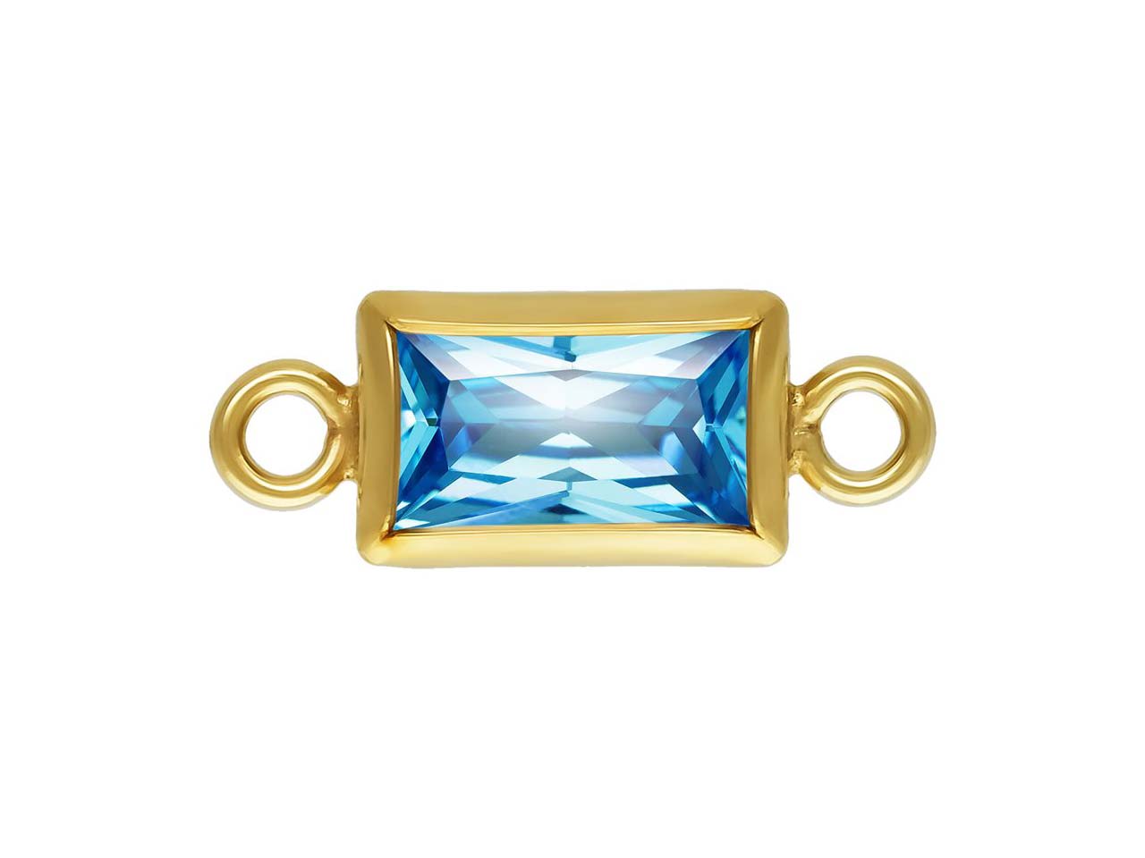 Gold Filled Cubic Zirconia Rectangle Bezel Connector Swiss Blue, 3mm X 5mm
