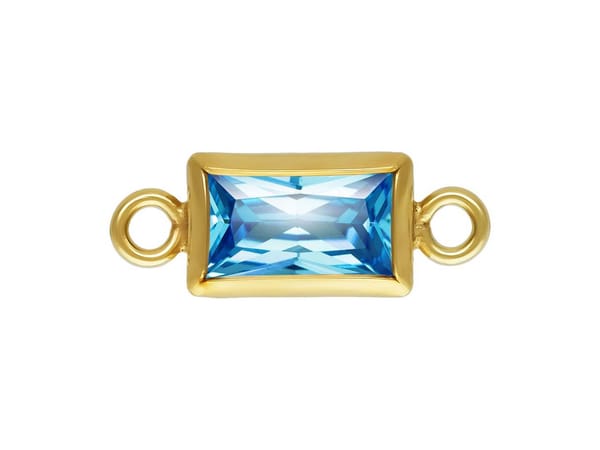 Gold Filled Cubic Zirconia Rectangle Bezel Connector Swiss Blue, 3mm X 5mm