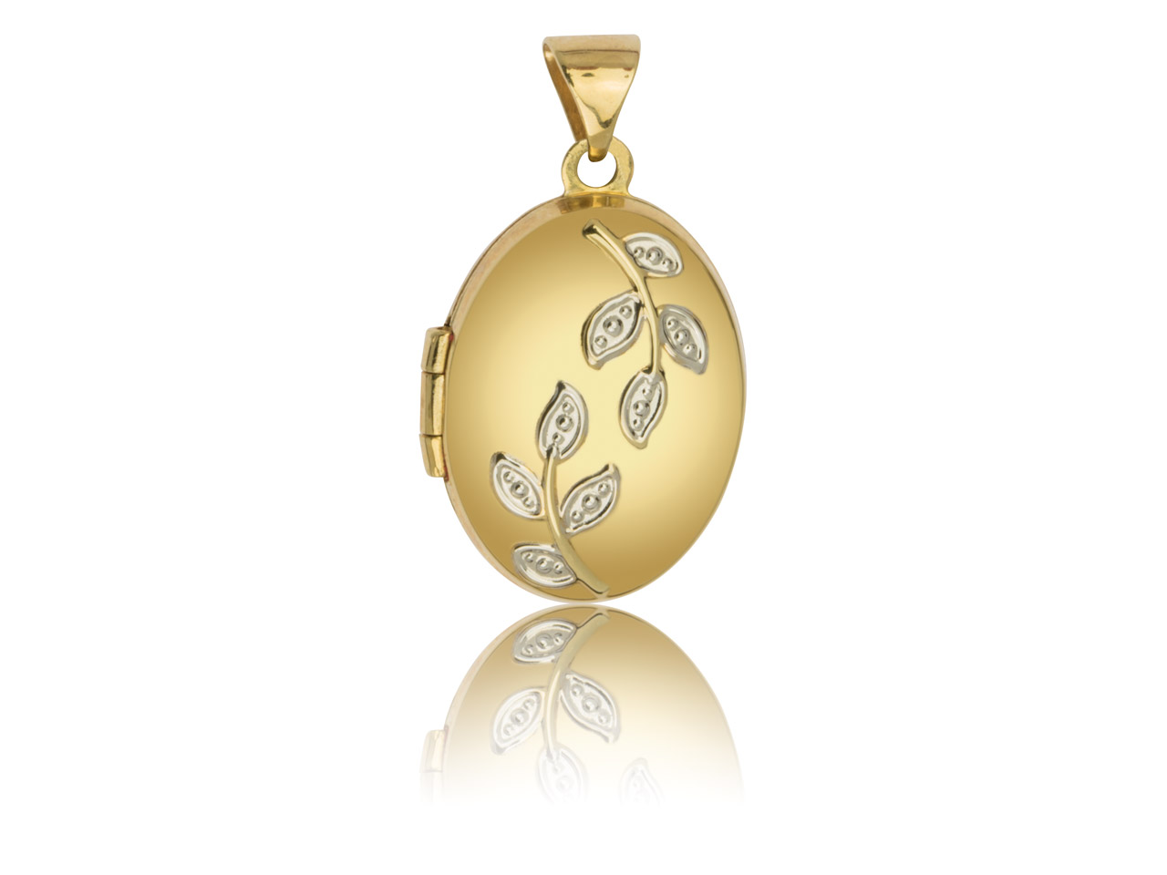 9ct Yellow Gold Oval Locket With Leaves Detail, 17x13mm