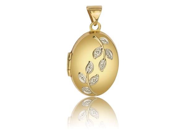 9ct Yellow Gold Oval Locket With Leaves Detail, 17x13mm