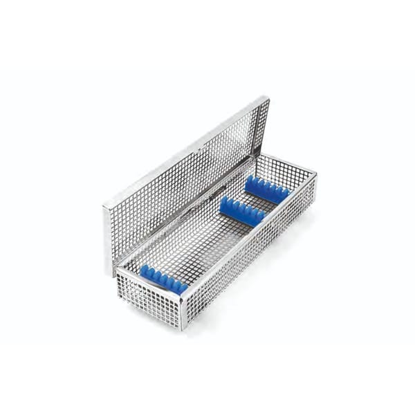 dental basket, 274 x 88 x 46 mm ø 5 holds 8 instruments with lid and silicone fixations systems 88.378.30K