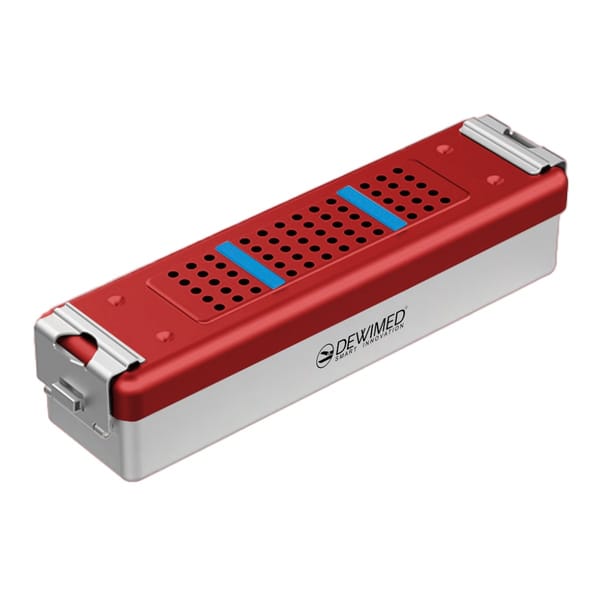 container scopy model with silicone holders, 275 x 70 x 65 mm red perforated bottom and perforated lid 88.511.60