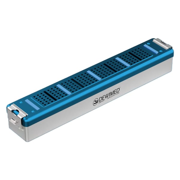 container scopy model with silicone holders, 470 x 82 x 74 mm blue perforated bottom and perforated lid 88.512.30