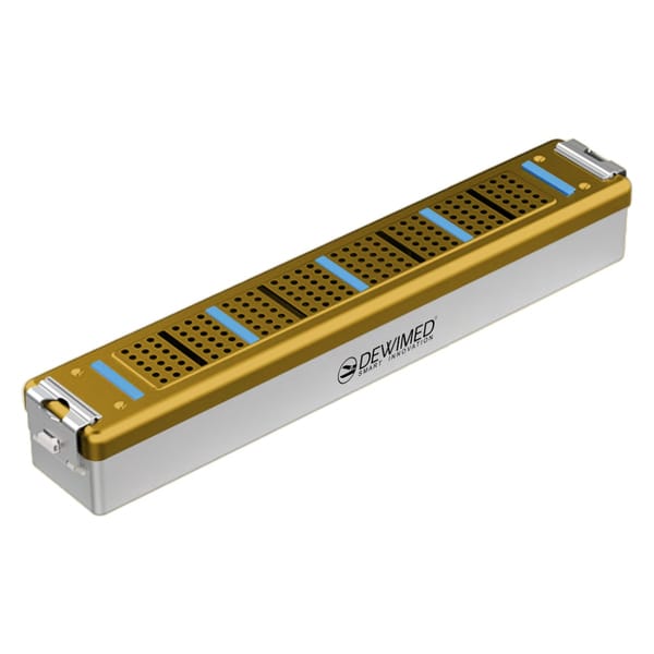 container scopy model with silicone holders, 470 x 82 x 74 mm yellow perforated bottom and perforated lid 88.512.50