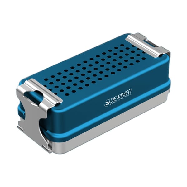 container mini implant, 160 x 72 x 57 mm blue non-perforated bottom and perforated lid 88.520.29