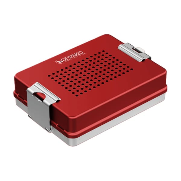 container mini implant, 200 x 147 x 57 mm red non-perforated bottom and perforated lid 88.520.70
