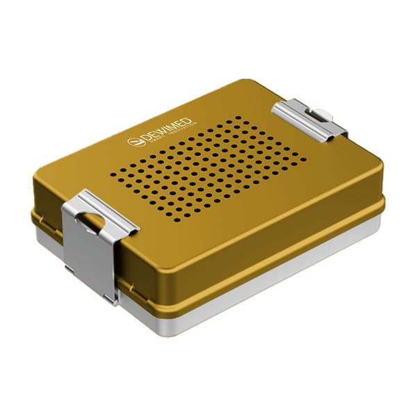 container mini implant, 200 x 147 x 57 mm yellow perforated bottom and perforated lid 88.522.22
