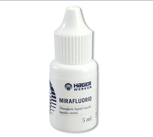 5 ml Flasche + 20 Mirabrush Pinsel (je 10 x blau und gelb) – Hager & Werken, Fluoridation