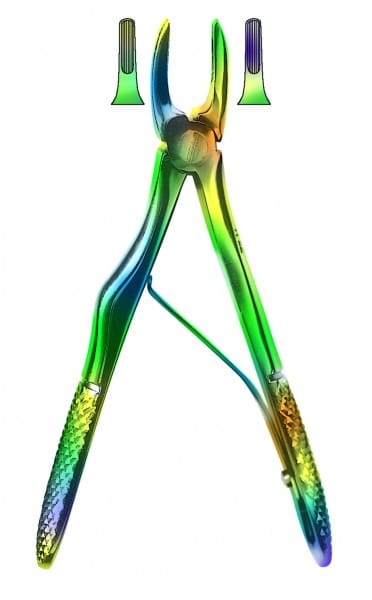 HSA 350-01 Kinderzahnzange nach Klein, engl. Form OK, Schneidezähne - koloriert – Karl Hammacher, Pediatric Extraction Forceps