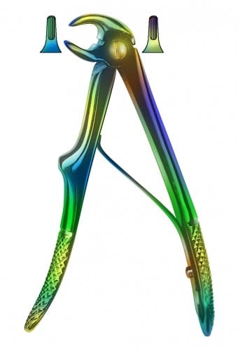 HSA 354-05 Kinderzahnzange nach Klein, engl. Form UK, Schneidezähne, koloriert – Karl Hammacher, Pediatric Extraction Forceps