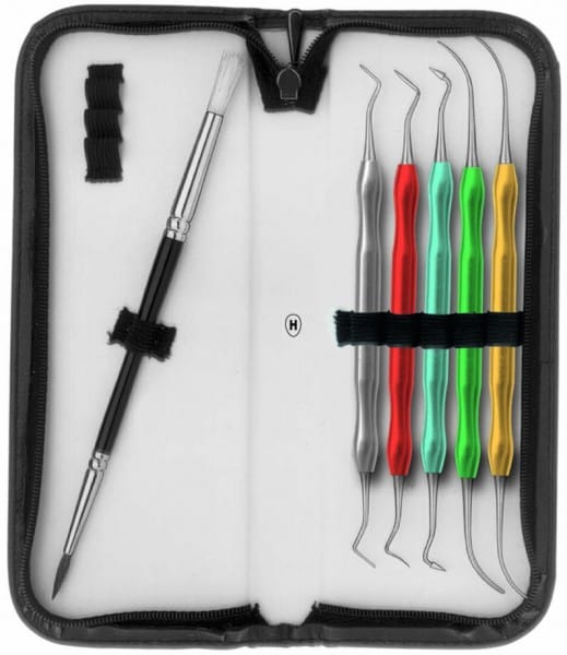 HSL 023-15, Aufwachsinstrumente + Pinsel im Etui – Karl Hammacher, Other Dental Laboratory Instruments