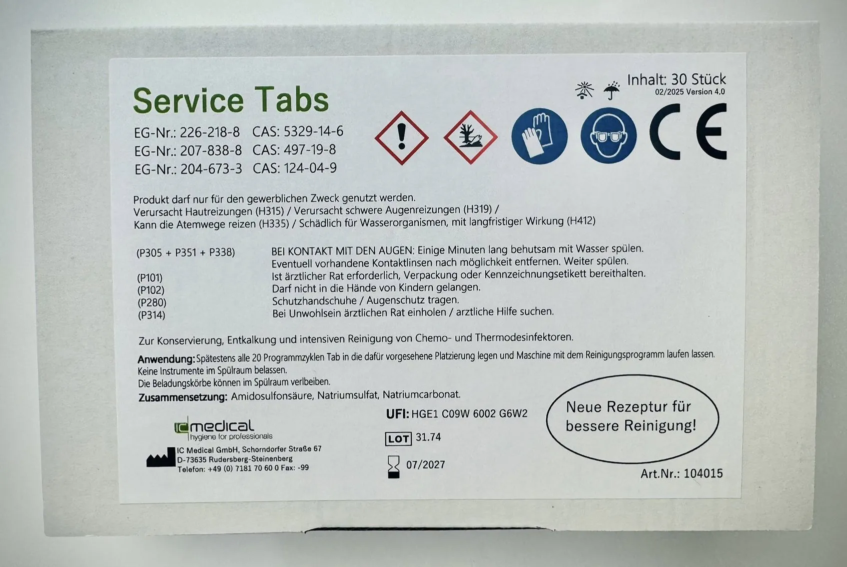 Service Tabs (30 Stück) – IC Medical GmbH, Autoclave Accessories