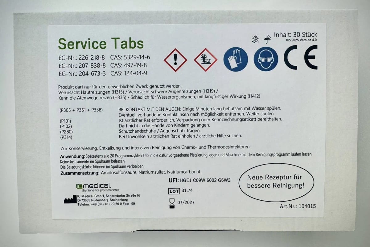 Service Tabs (30 pièces) – IC Medical GmbH, Stérilisation et stockage