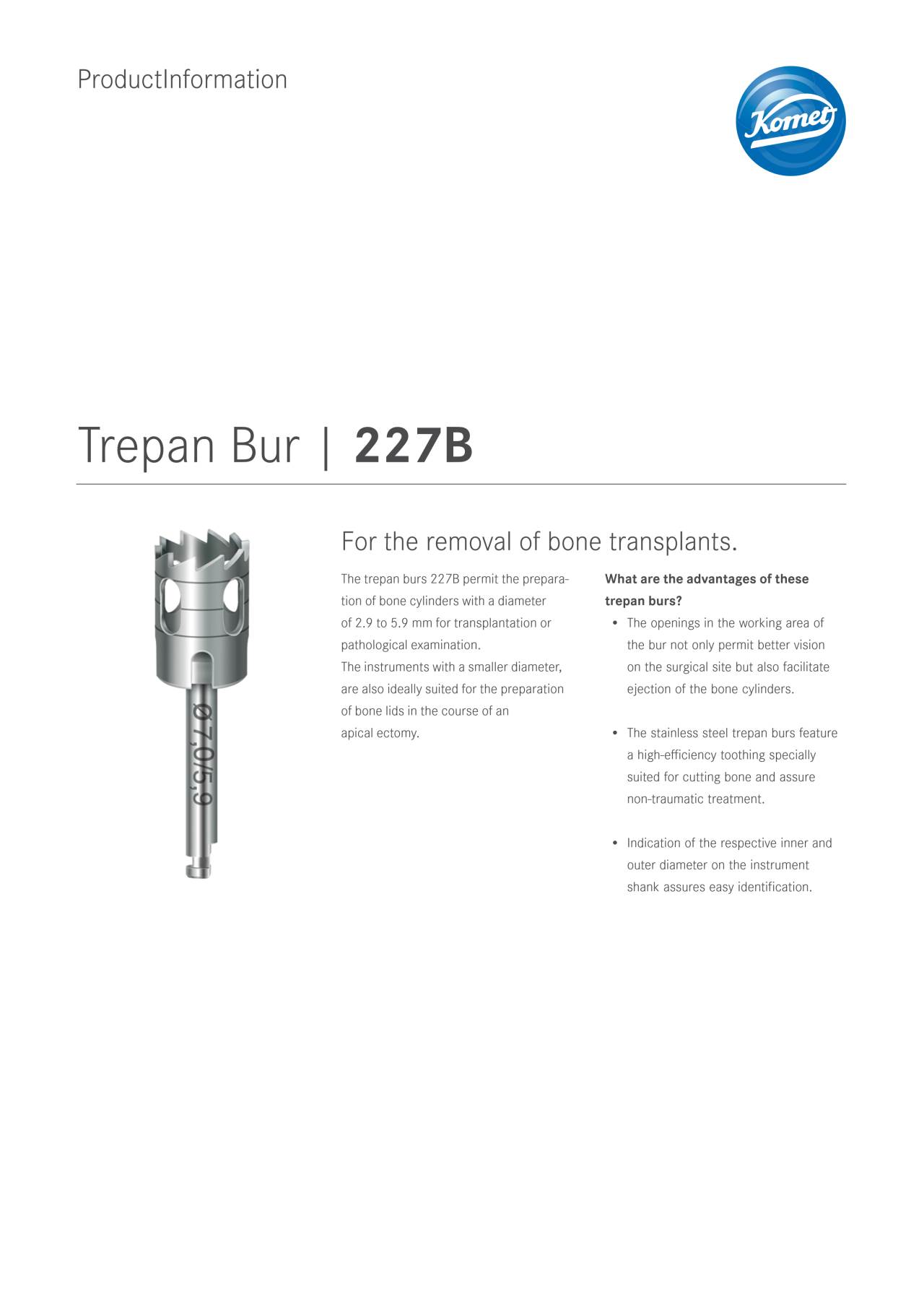 PI | 227B – Komet Dental, Surgical Burs & Bone Mills