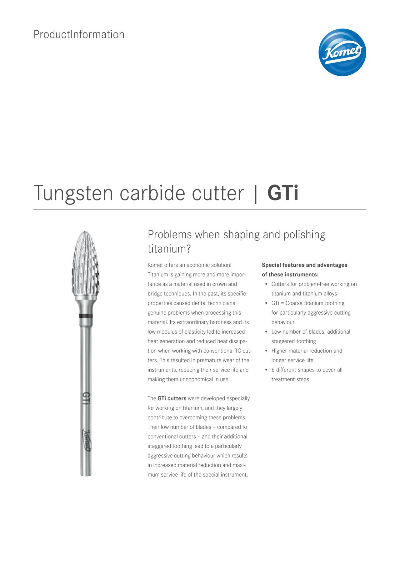 PI | Tungsten carbide cutter GTi – Komet Dental, Carbide Burs