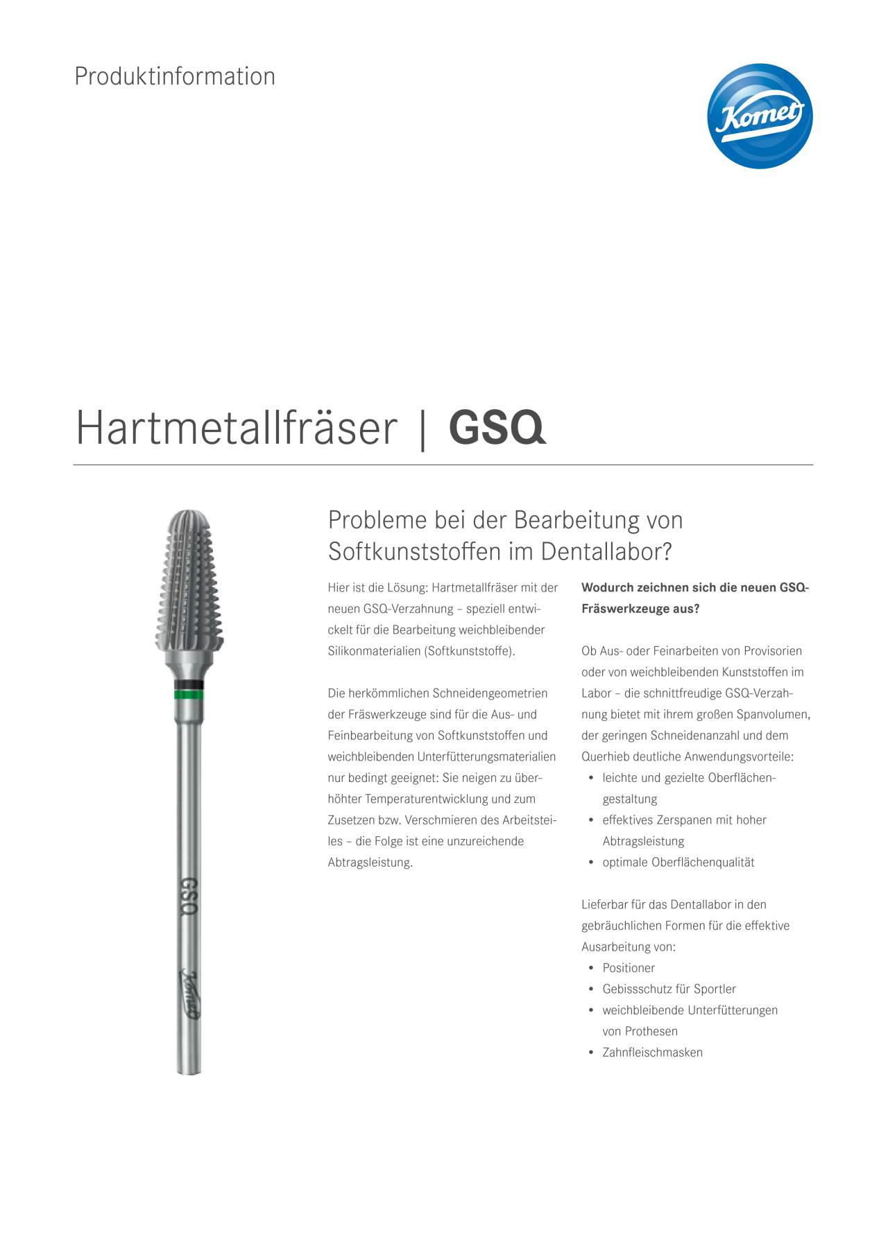 PI | Hartmetallfräser GSQ – Komet Dental, Lab Rotary Instruments