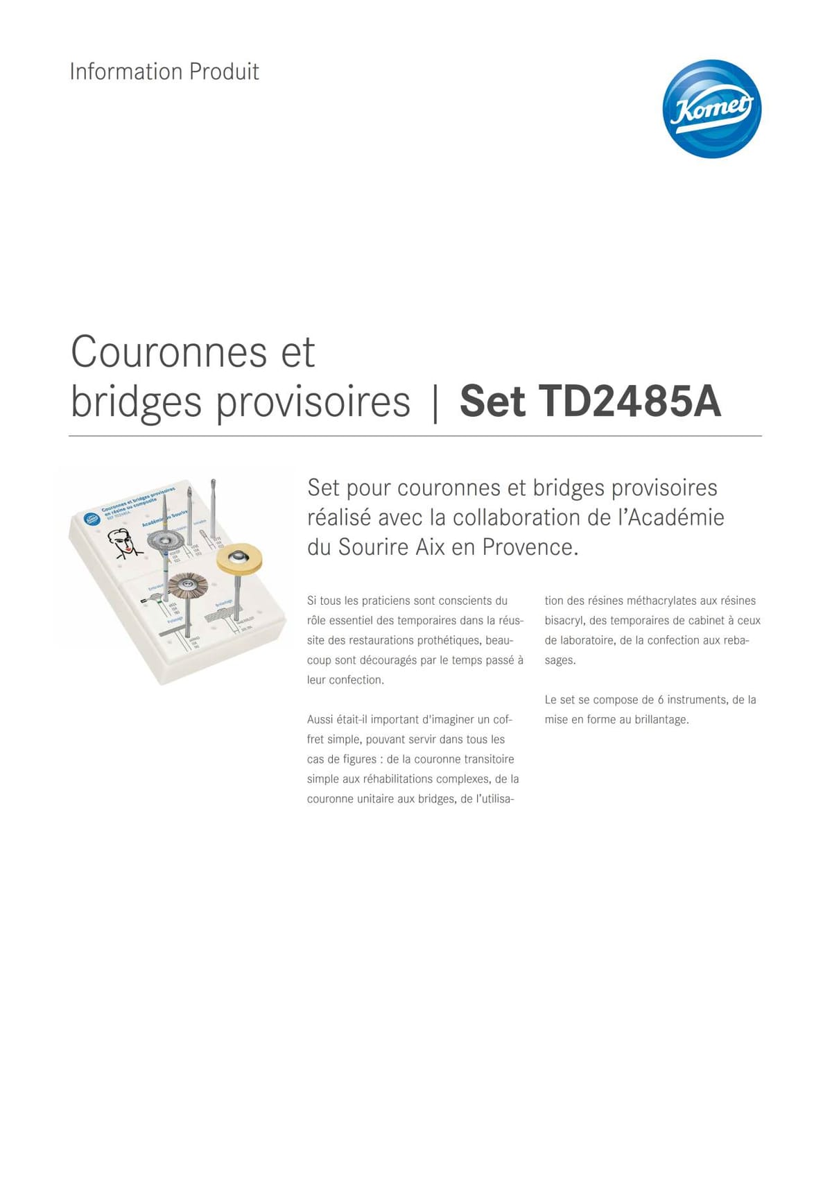 Information Produit | Coffret TD2485A – Komet Dental, Temporary Crowns