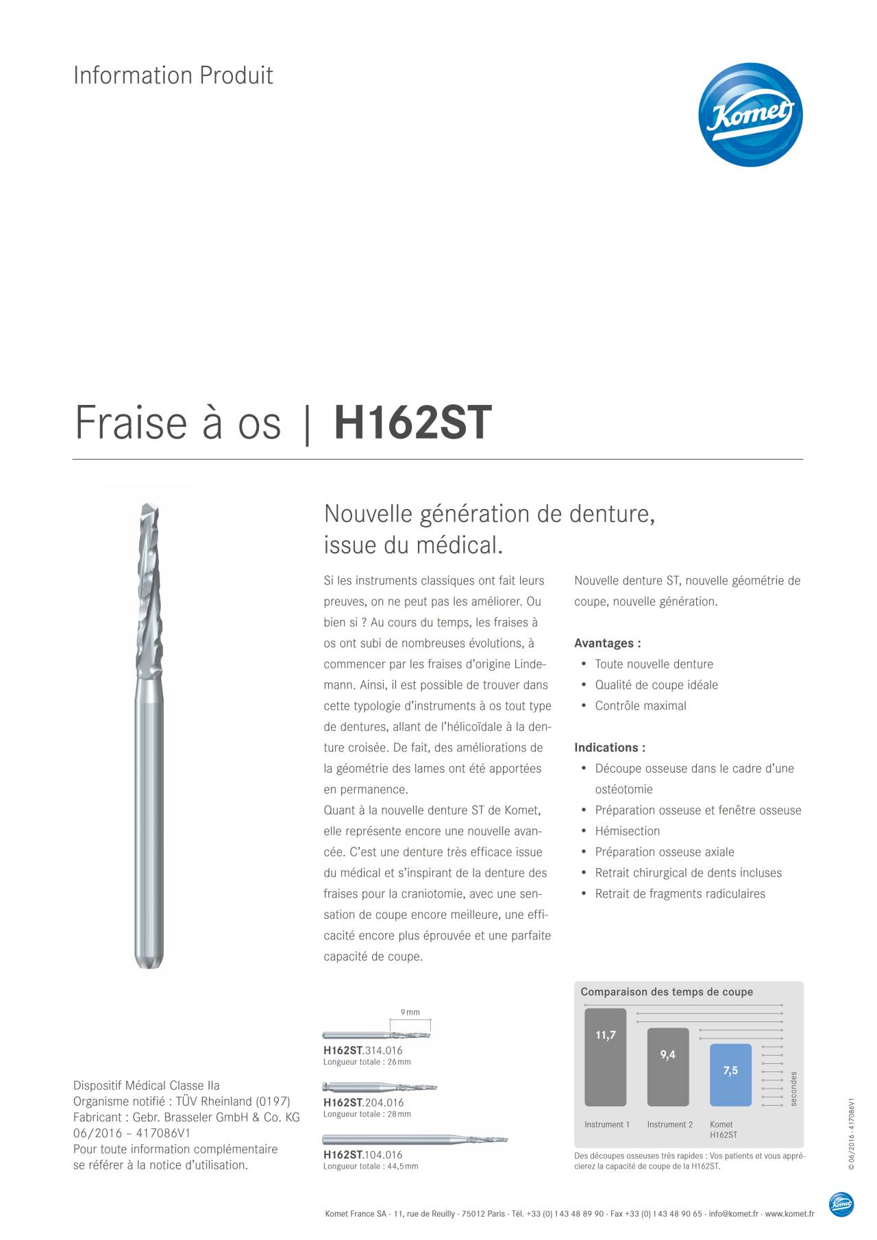 Information Produit | Fraise à os H162ST – Komet Dental, Surgical Burs & Bone Mills