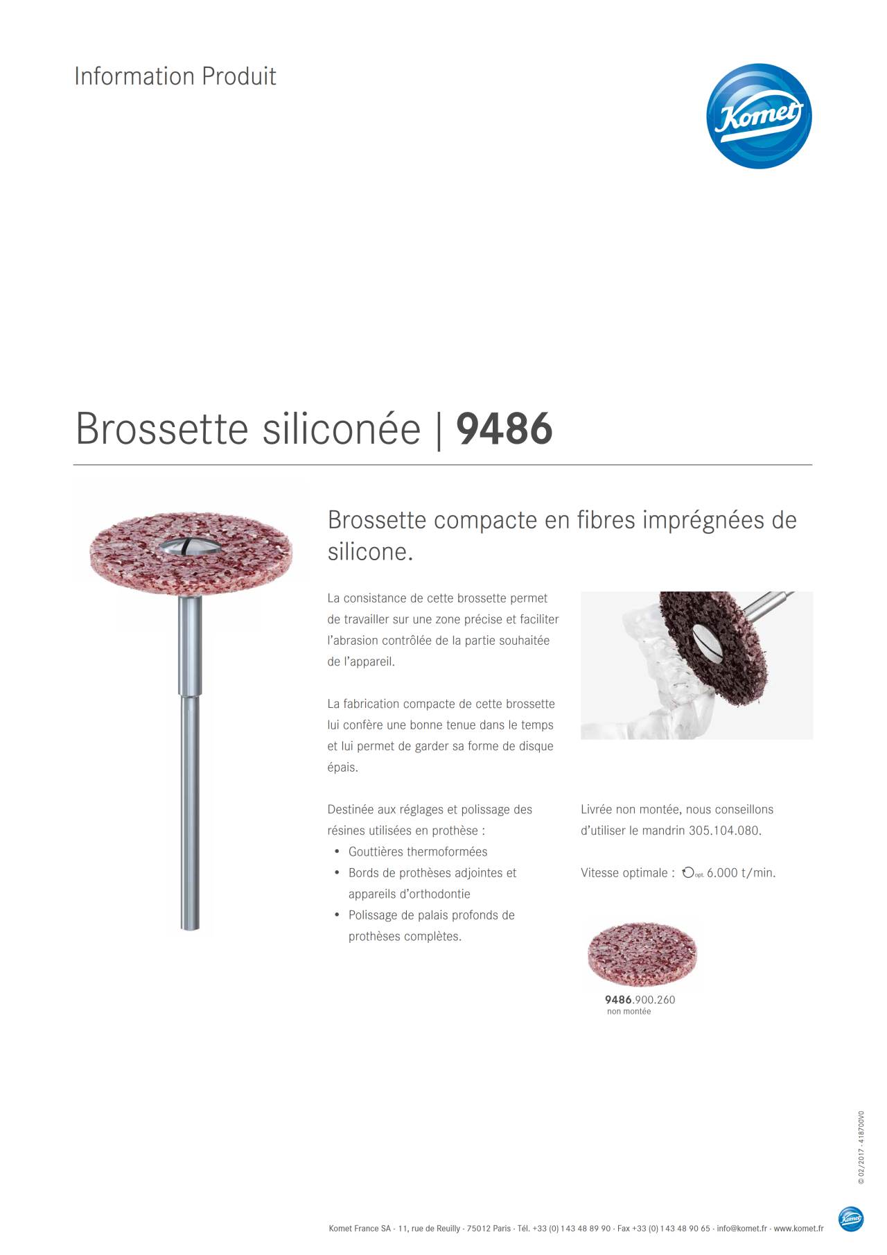 Information Produit | Brossette siliconée 9486 – Komet Dental
