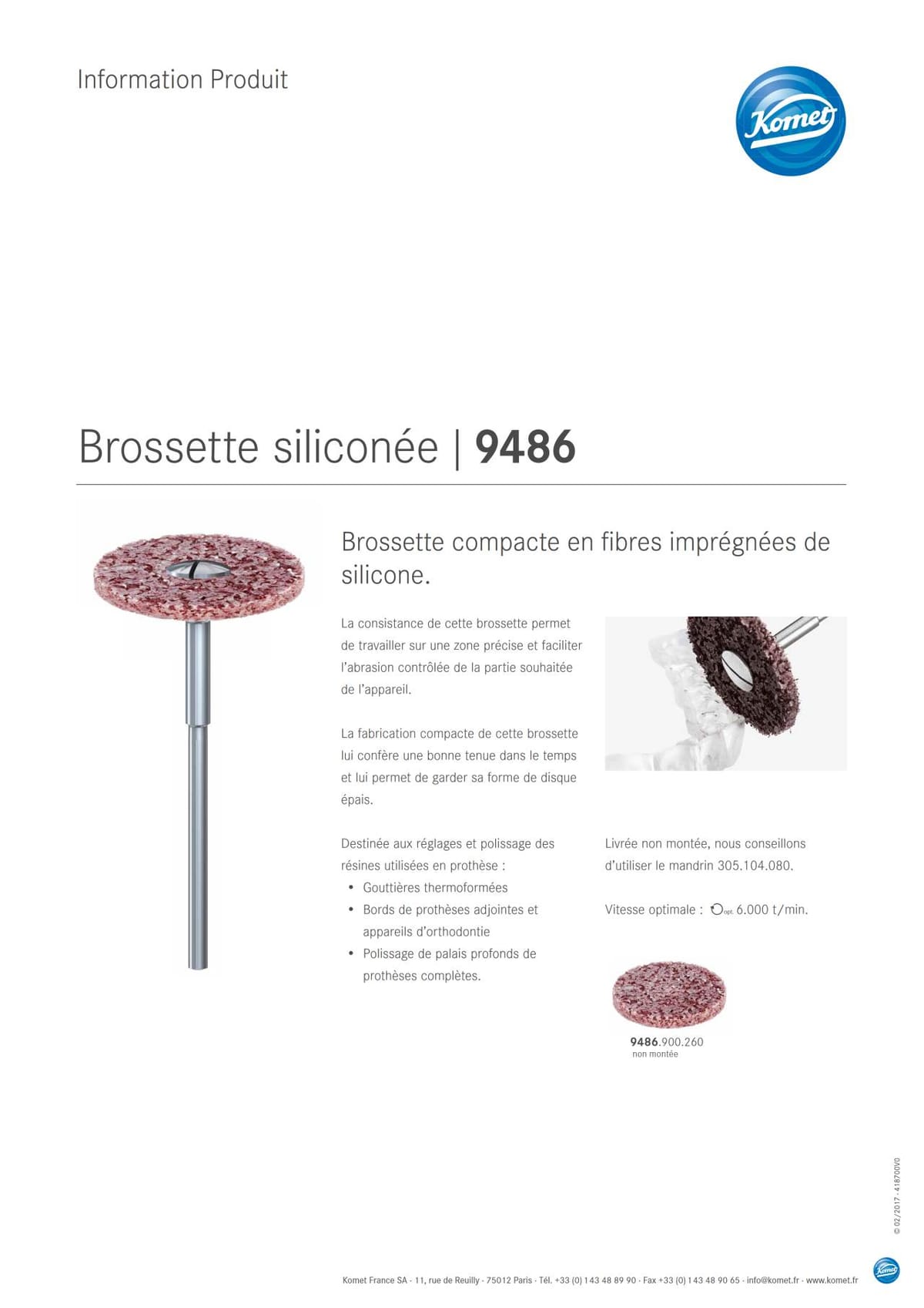 Information Produit | Brossette siliconée 9486 – Komet Dental