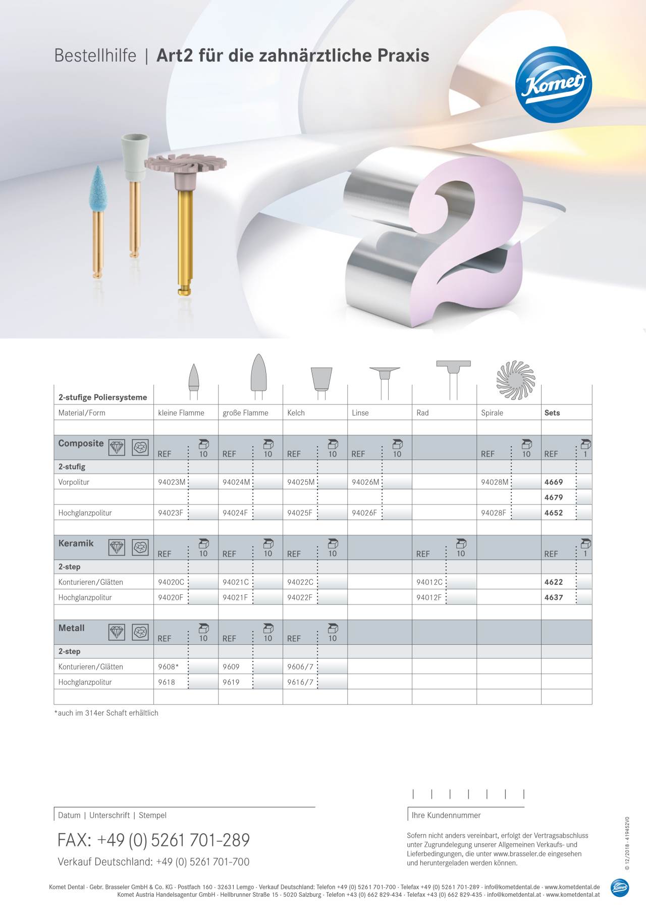 Bestellhilfe | Art2 Polierer – Komet Dental, Polishing Wheels & Discs