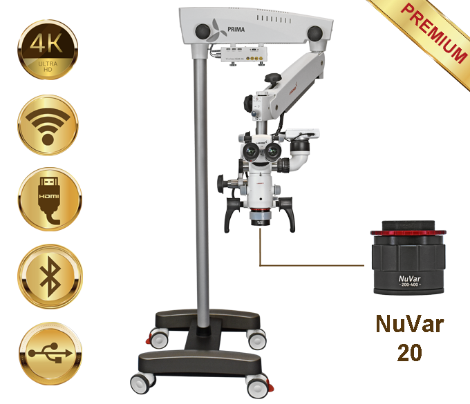 PrimaDNT Microscope Premium, mobile stand, NuVar 20 – Labomed Europe b.v., Lupenbrillen und Mikroskope