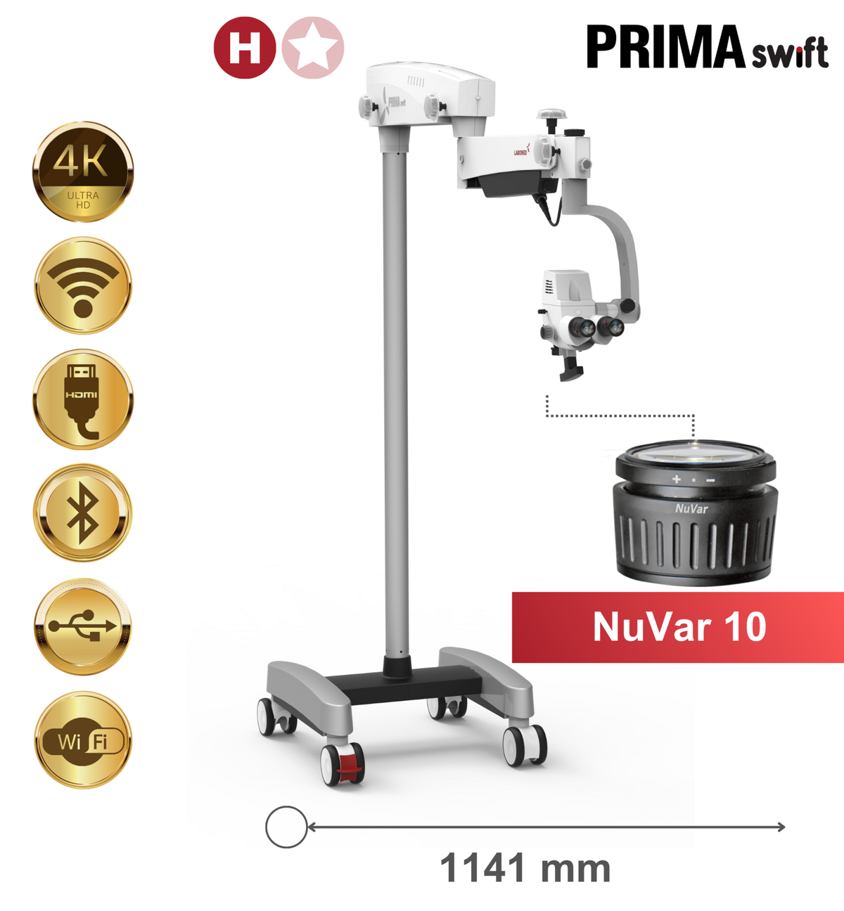 PRIMA swift Premium, vloerstandaard, NuVar 10 – Labomed Europe b.v., Loupes and Microscopes