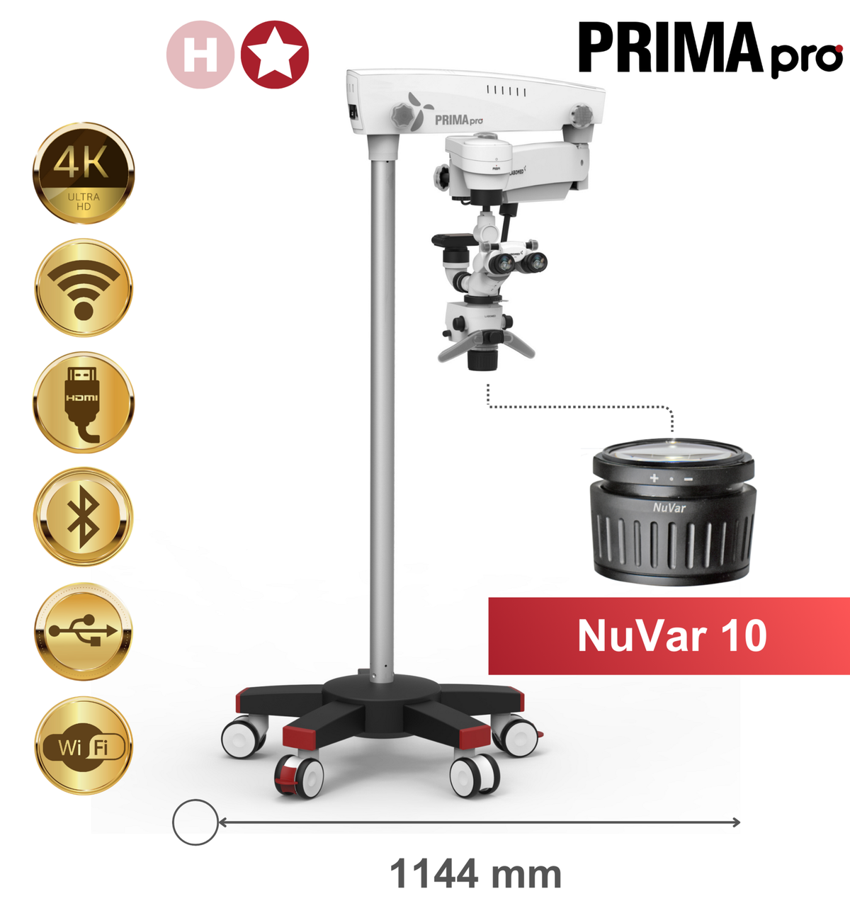 Prima pro Premium, floor mount, NuVar 10 – Labomed Europe b.v., Loupes and Microscopes