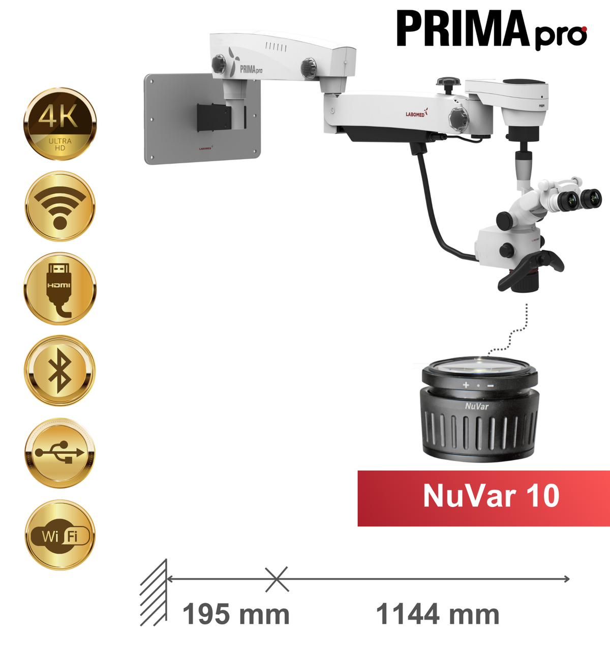 Prima pro Premium, wall mount, NuVar 10 – Labomed Europe b.v., Instruments et accessoires divers