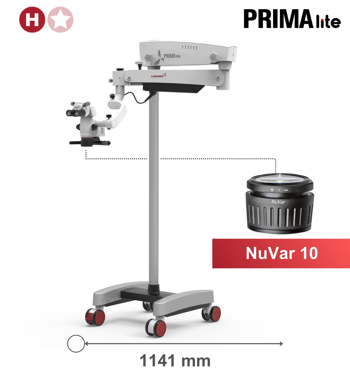 PRIMA lite, floor mount, NuVar 10 – Labomed Europe b.v., Lupenbrillen und Mikroskope