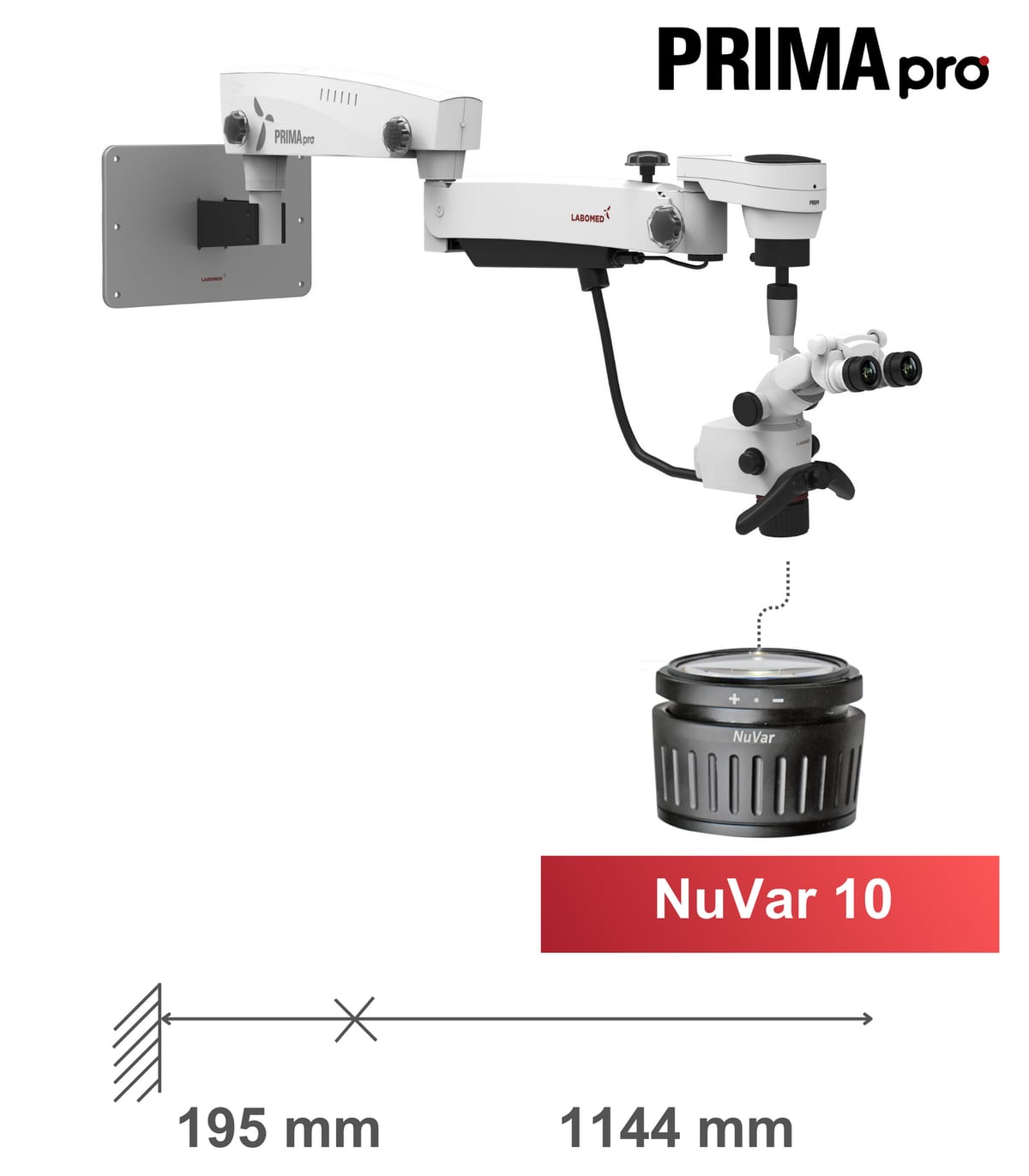 PRIMA pro, Wall mount, Nuvar 10 – Labomed Europe b.v., Lupenbrillen und Mikroskope