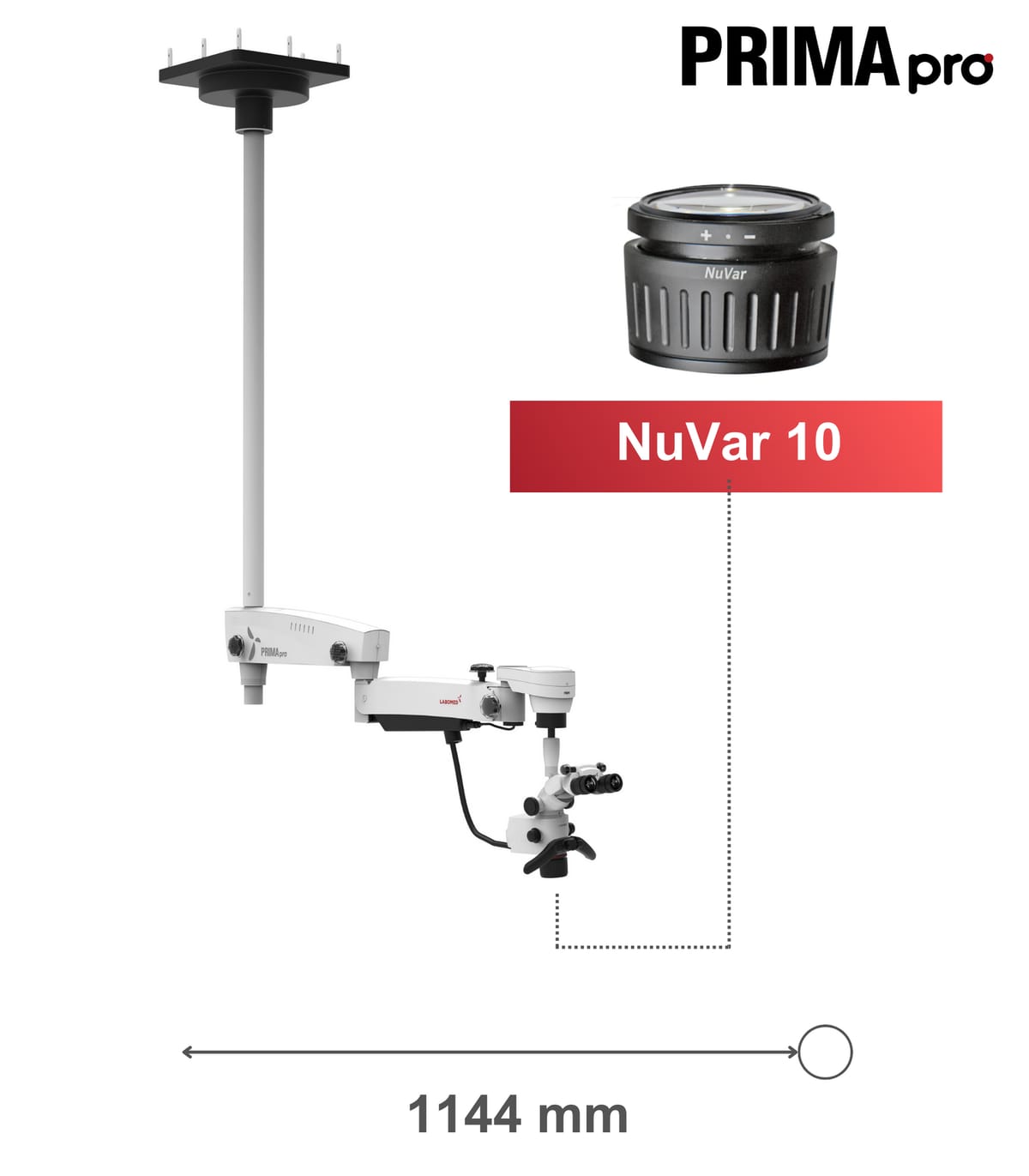 PRIMA pro, ceiling mount, NuVar 10 – Labomed Europe b.v., Loupes and Microscopes