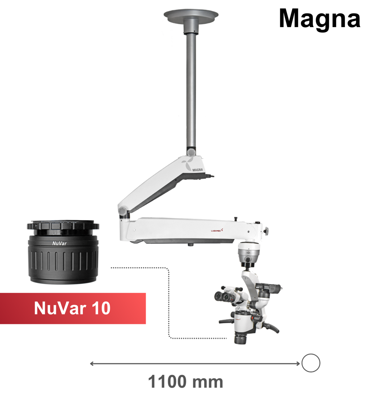 Magna DNT microscoop met plafondmontage, NuVar 10 – Labomed Europe b.v., Loupes and Microscopes