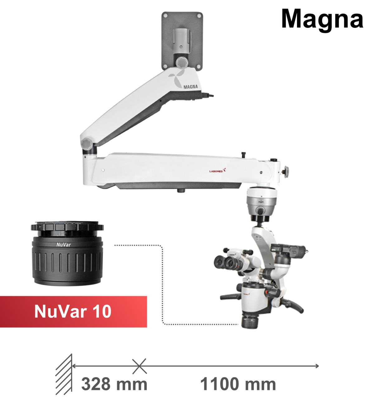Magna DNT microscoop met wandmontage, NuVar 10 – Labomed Europe b.v., Loupes and Microscopes
