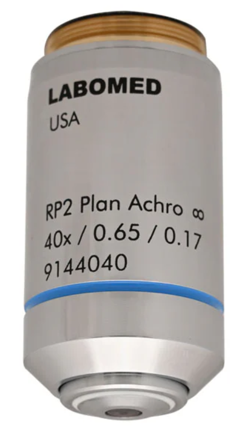 40x objective, spring, NA 0.65/WD 0.65mm (RP2 Infinity corre – Labomed Europe b.v., Loupes and Microscopes