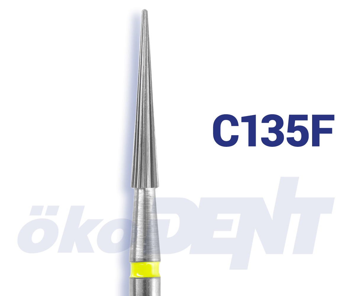Hartmetall-Finierer C135 F Konus, 9 mm 16 Schneiden Sicherheitsspitze – ökoDENT, Hartmetallbohrer, Keramikbohrer