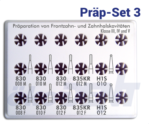 Präp-Set 3 - für Frontzahn- und Zahnhalskavitäten – ökoDENT, Bur Stands