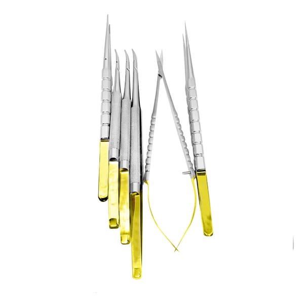 Mikrochirurgie Nadelhalter-Schere-Pinzetten-Set CVD – Premium Kollektion gebogener chirurgischer Instrumente