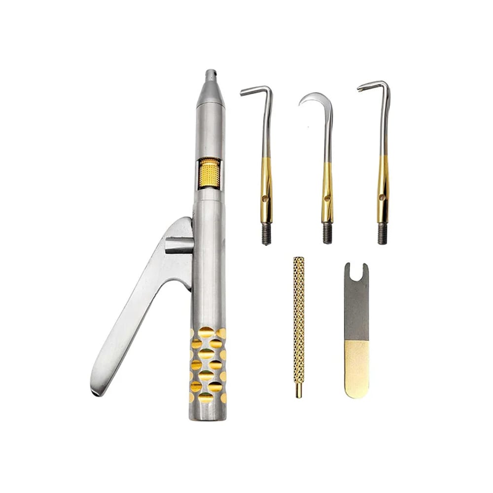 Outil de dépose de couronne dentaire – Pistolet automatique en titane à ressort avec 3 embouts – Precision Dental, Surgical Instruments